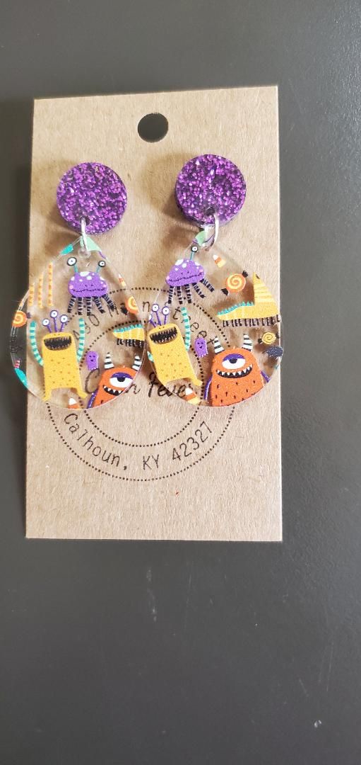 Halloween Monster Earring, Color: Purple Topper