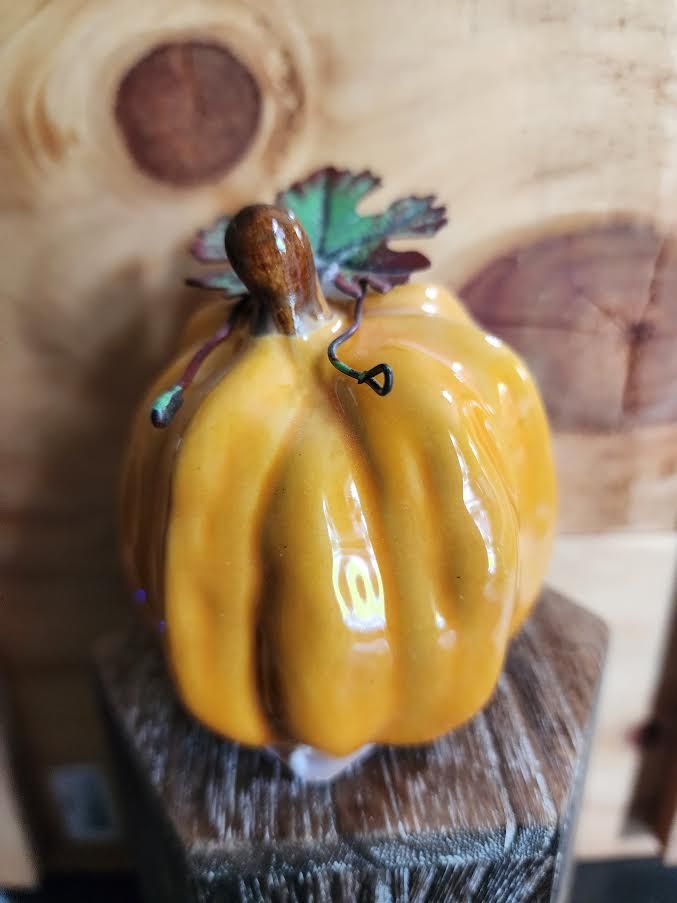 Pumpkin with Leaf Table Decor, Options: Tall Orange