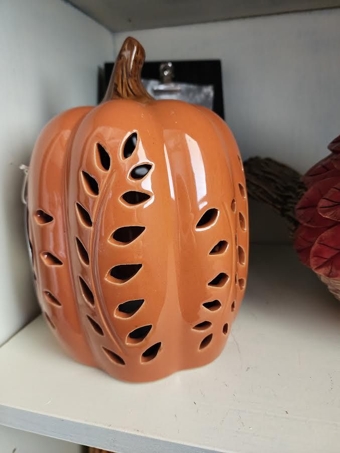 Fall Ceramic Light Up Pumpkin, Color: Orange