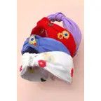 Floral Embroidery Knotted Headband, Color: Lavender