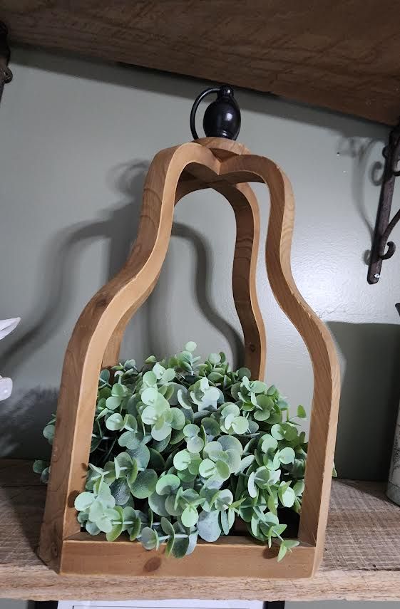 Wooden Hanging Lantern with Eucalyptus