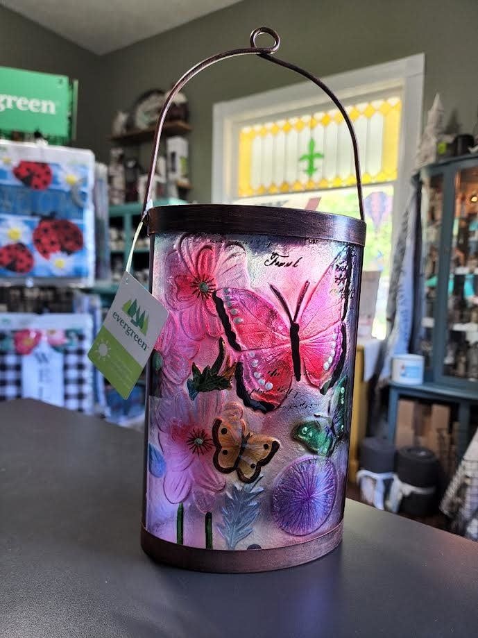 Hand painted Solar Glass Lantern Butterfly