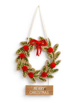 Merry Christmas Holly Wreath Door Hanger