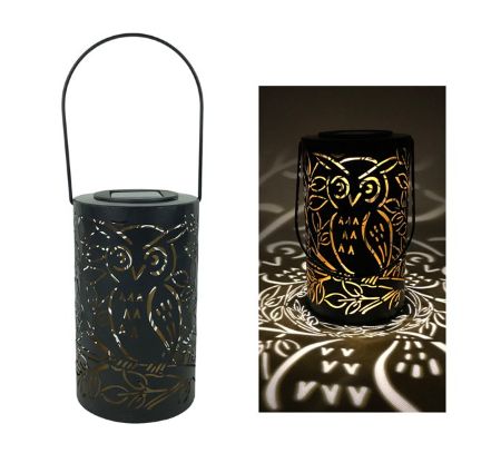 Solar Oil Rubbed Bronze Cut Out Lantern, Owl