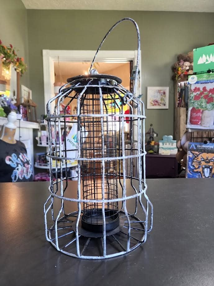 Distressed White Metal Bird Feeder