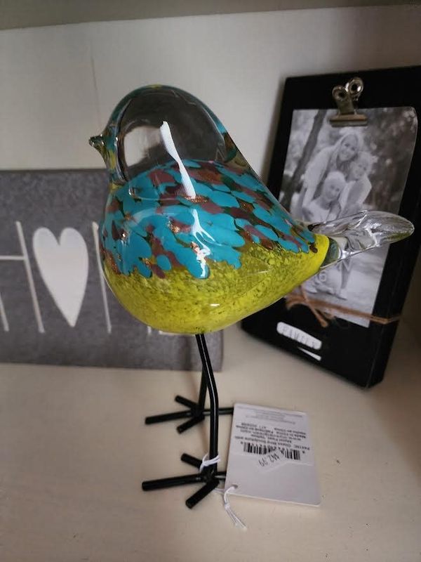 Glass Bird Sculpture with Metal Feet