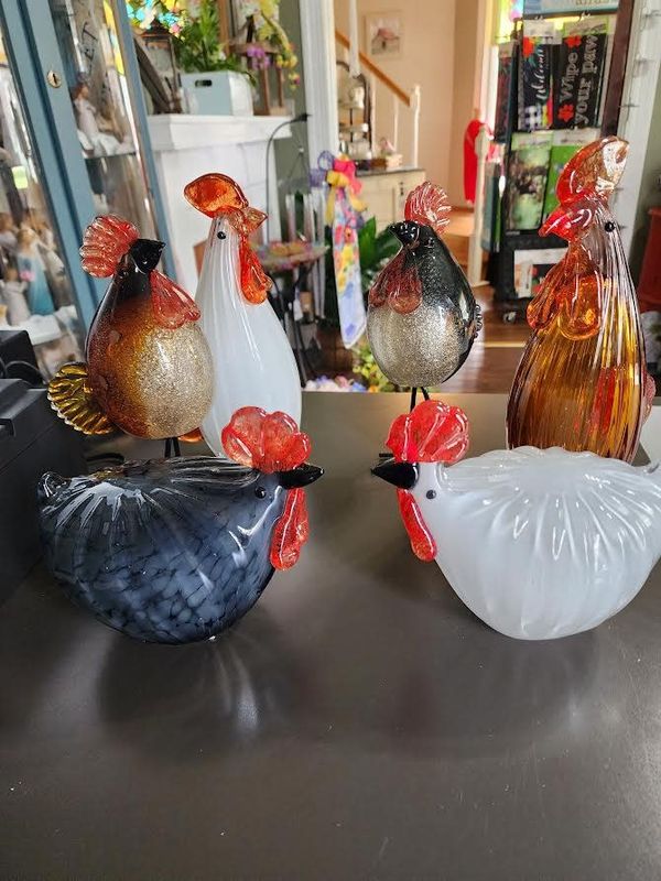Blown Glass Rooster Sculptures