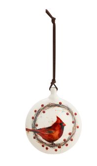 Ceramic Cardinal Wreath Disc Ornament