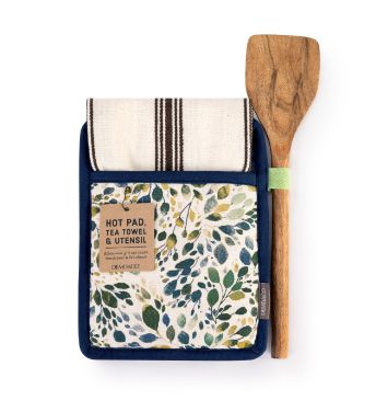 Spring Leaves Hot Pad &amp; Towel with Spatula Set