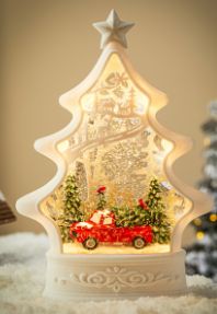 LED RED TRUCK WITH SPINNING WATER MOVEMENT TABLE DÉCOR