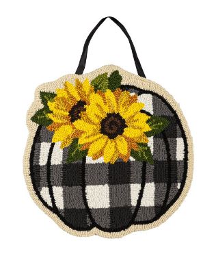 Check Pumpkin And Sunflower Hooked Door Décor