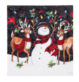 LED Snowman &amp; Reindeer Canvas 20"W x 20"H