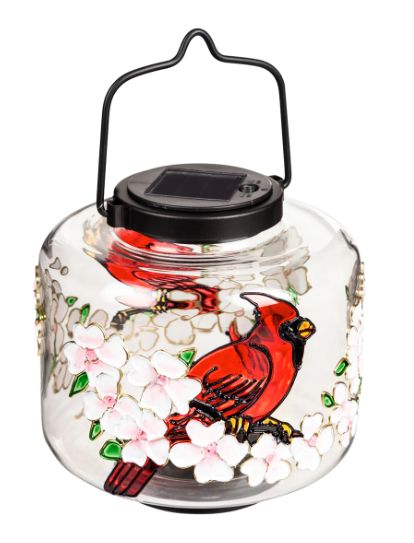 Solar Glass Lantern with Cardinal Dogwood Art