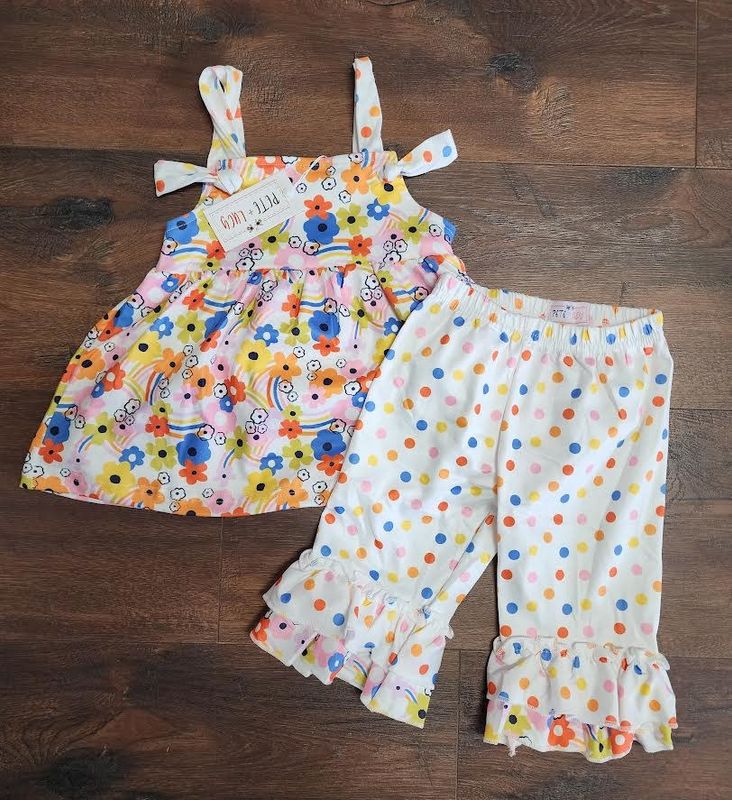 Pete &amp; Lucy Rainbow Flowers Capri Set 6/12 month