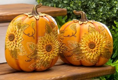 Carved Pumpkin with Sunflowers