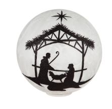 Hologram Star And Angel Battery Operated LED Glass Gazing Ball, Black Glitter Nativity