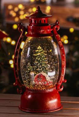 Water Lantern with Holiday Farmhouse Scene
