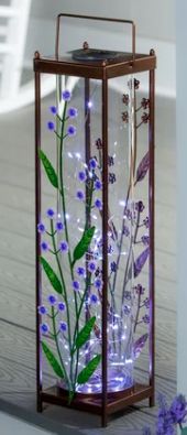 22.5&quot;H Solar Statement Lantern, Purple Wildflowers