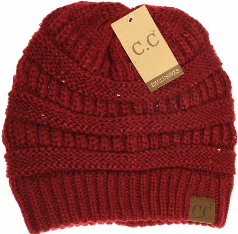 Sequin CC Beanie Tail - Burgundy