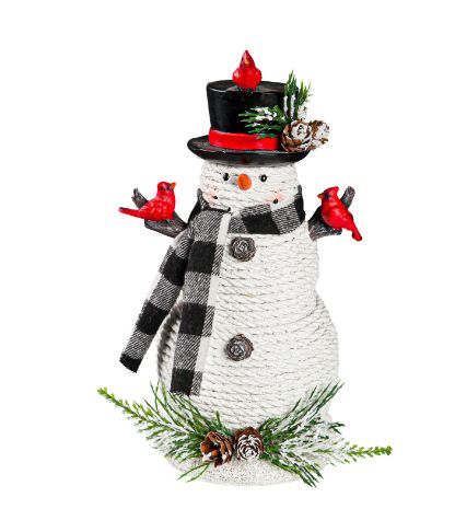 LED Resin Snowman with Cardinals Table Décor