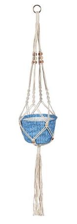 Olivia Fabric Planter with Macrame Holder, Blue