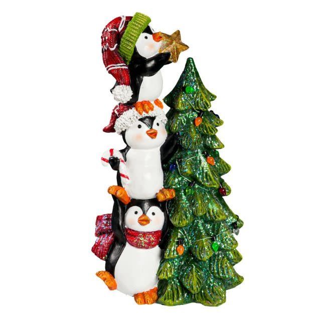 Resin Penguins with Tree Table Decor