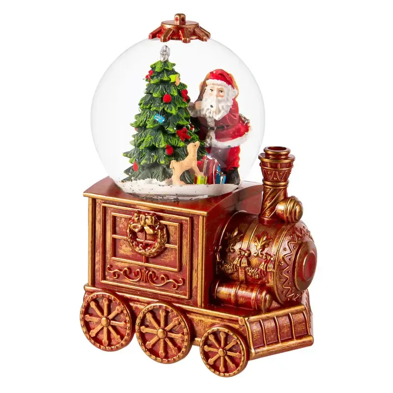 7.5&quot; LED Train Spinning Water Lantern with Santa and tree