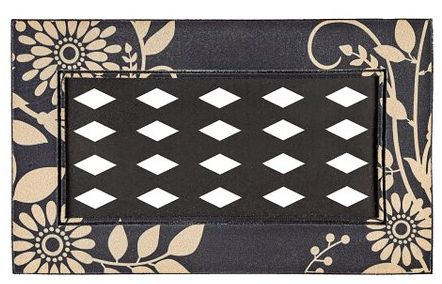 Black Floral Flocked Sassafras Doormat Tray