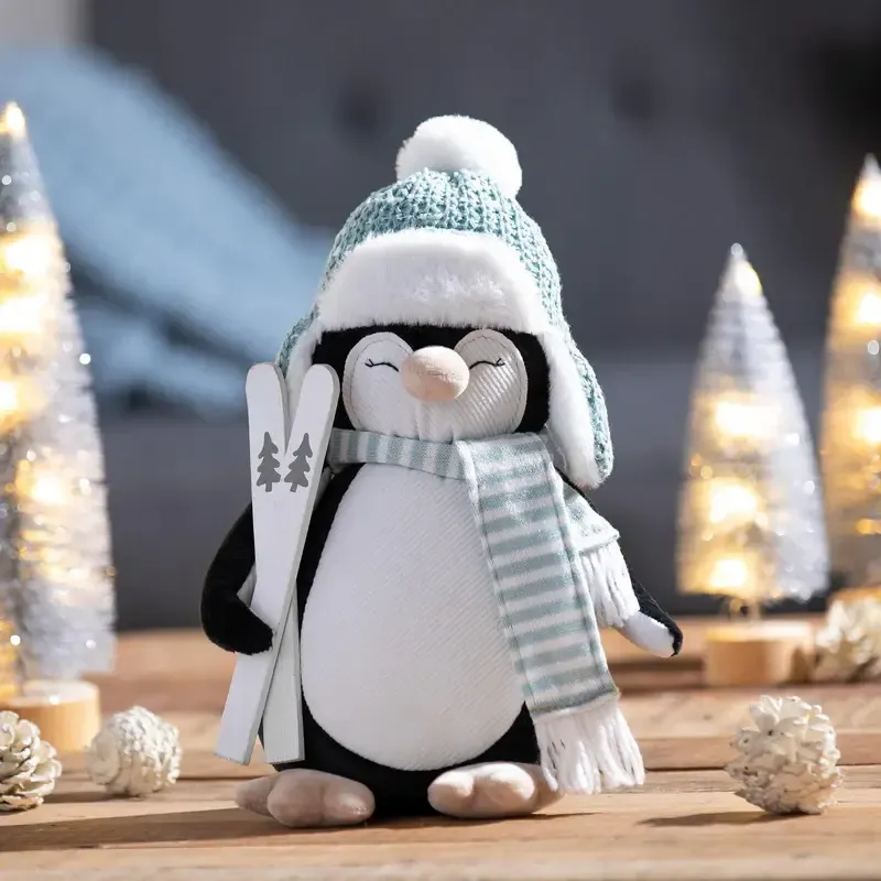 12.5" Fabric Penguin with Skis Table Decor