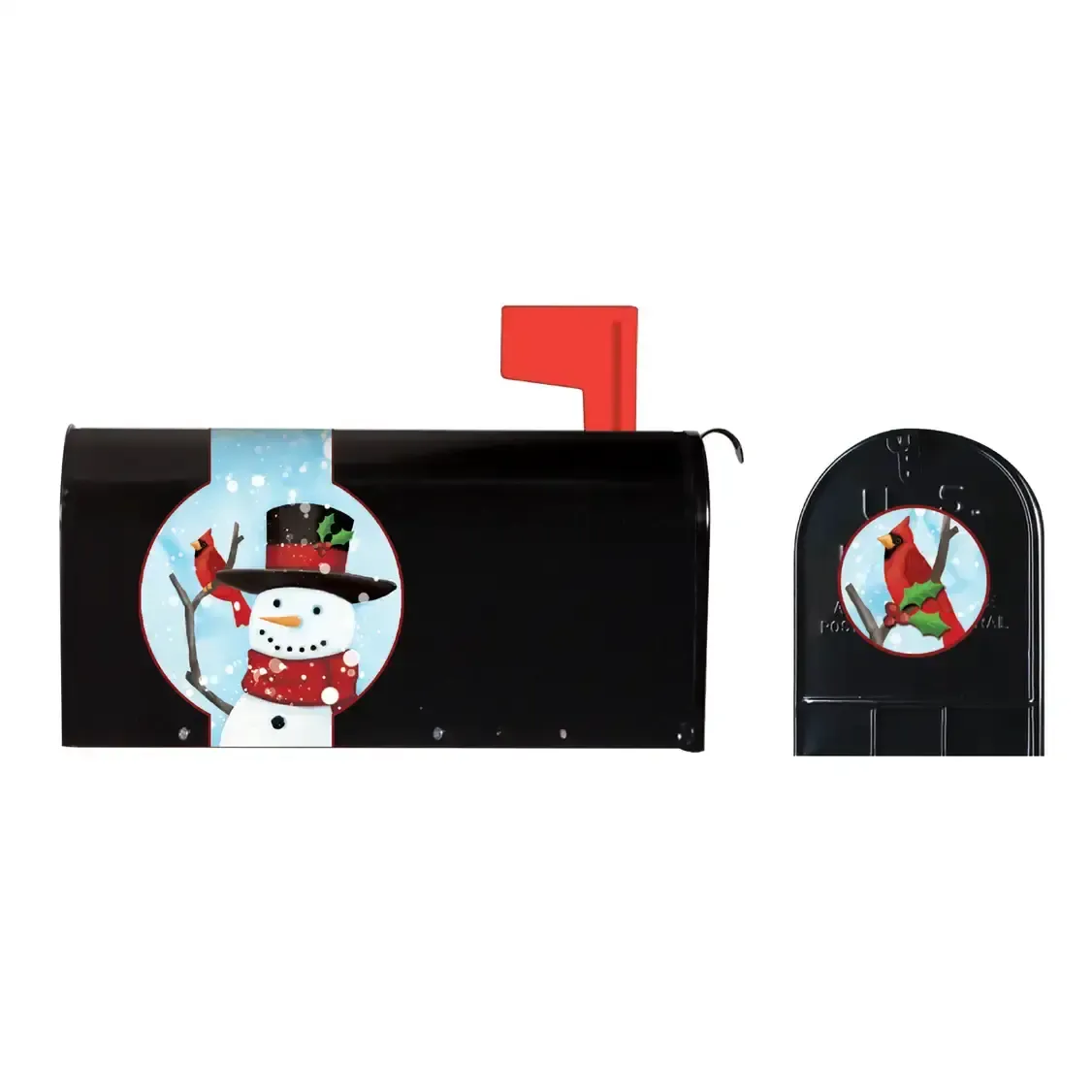 Snowman Mailbox Saddle With Magnetic Mailbox Door Decor Set