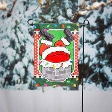 Santa&#39;s Coming Down the Chimney Appliqué Garden Flag