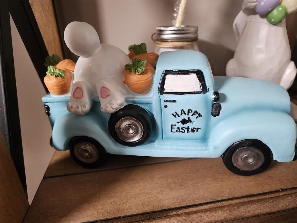 10&quot; Resin Truck with Bunny and Carrots Tabletop Decor
