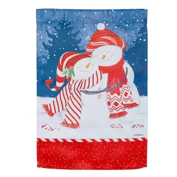Peppermint Snowman Suede Garden Flag