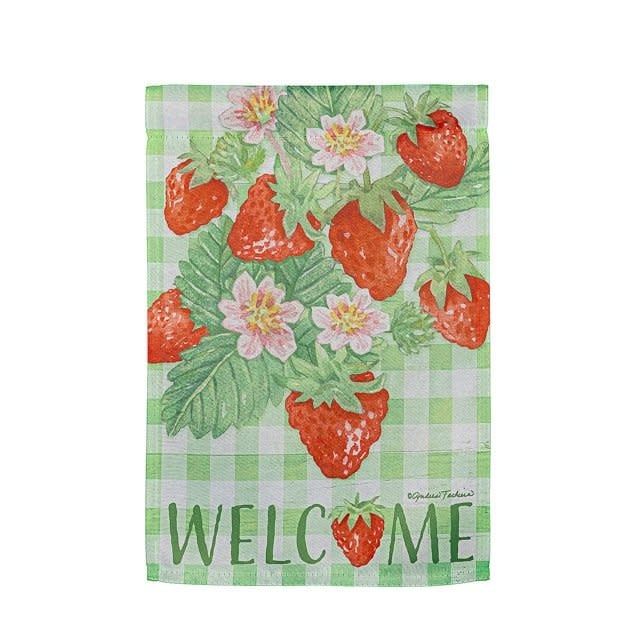 Strawberry Picking Suede Garden Flag