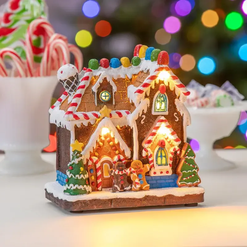 7.25&quot; LED Resin Gingerbread House with Music Table Decor