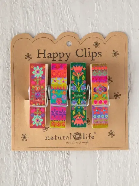 Natural Life Bag Clips, Set of 4 - Thankful and Grateful