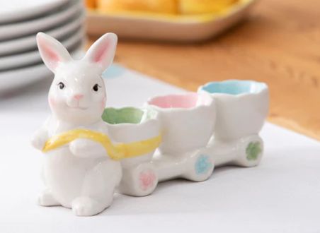 5" Ceramic Bunny Pulling an Egg Cart Tabletop Decor
