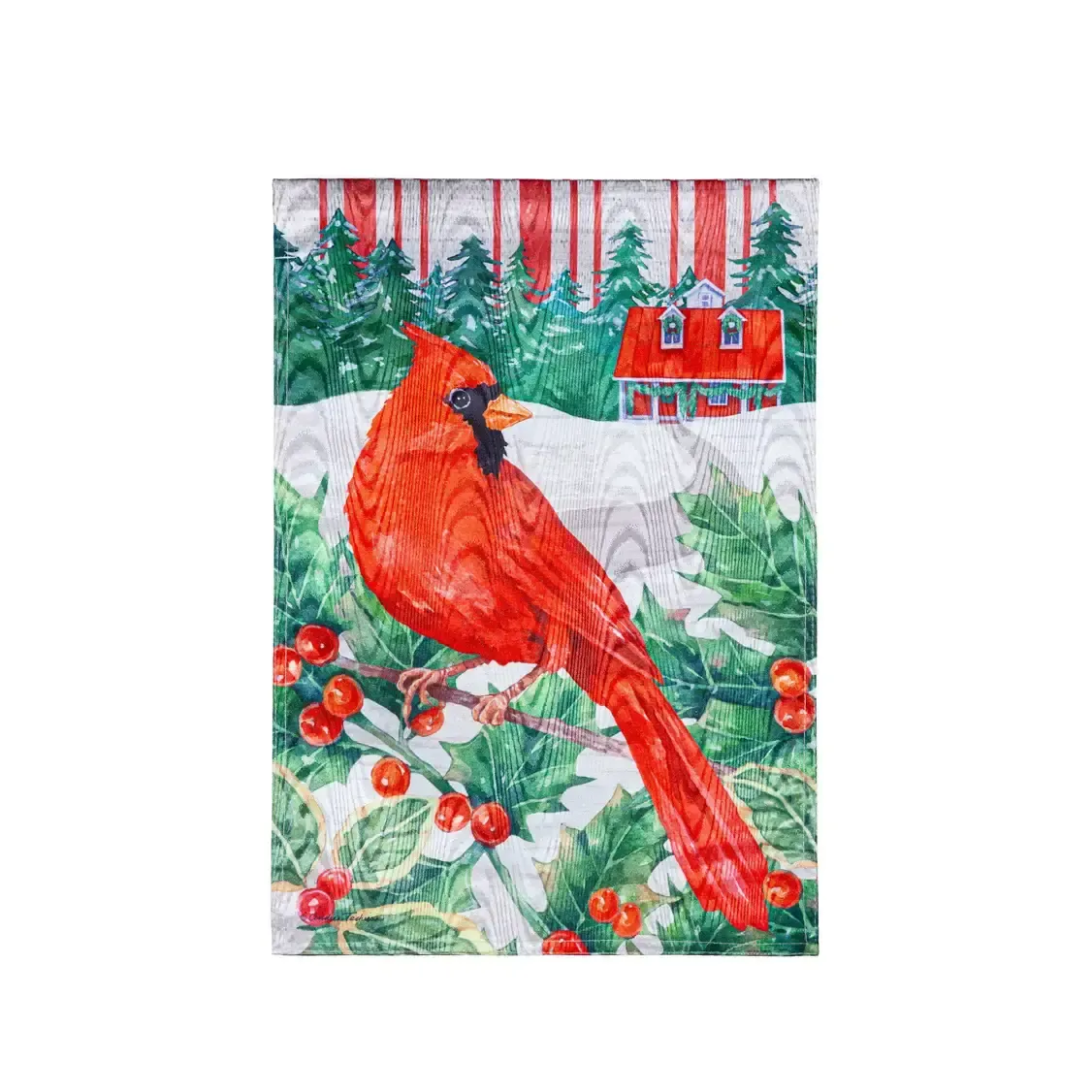 Cardinal Holiday Farmhouse Moire Garden Flag