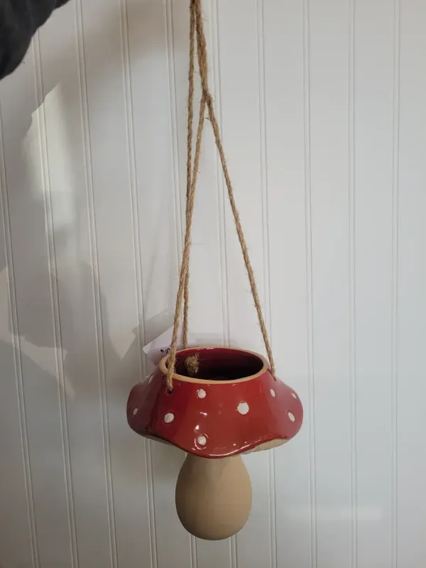 Red Mushroom Ceramic Hanging Planter