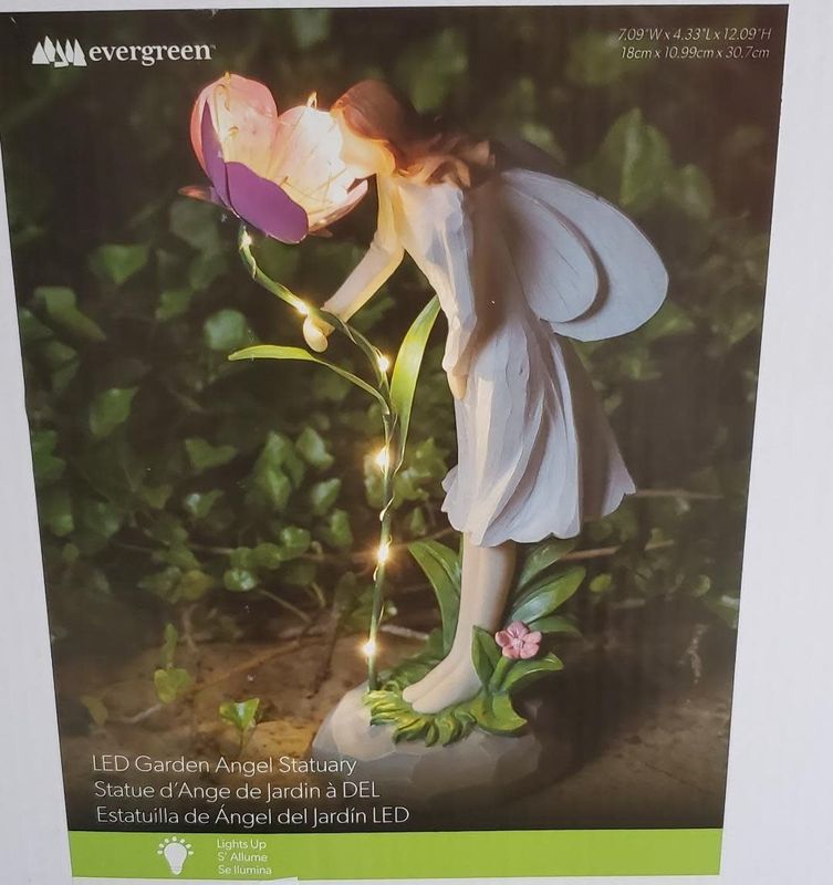 LED Garden Angel Statuary Pink Flower