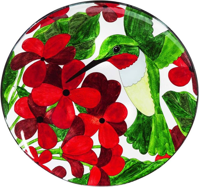 16&quot; Glass Birdbath w/ Stand Hummingbird