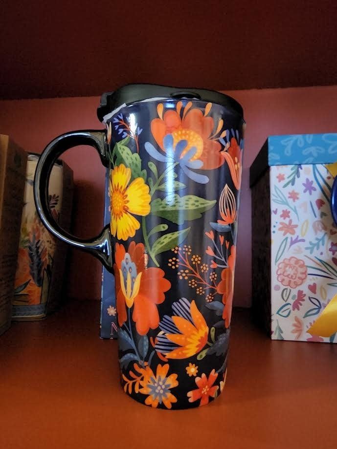 Ceramic Travel Cup, Color: Folky Fun