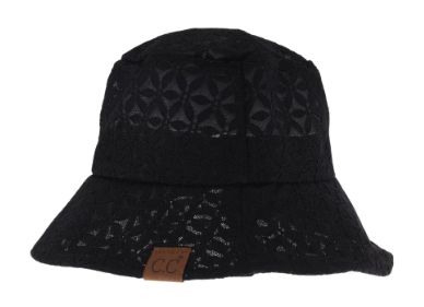 Lace Eyelet Pattern CC Bucket Hat, Color: Black