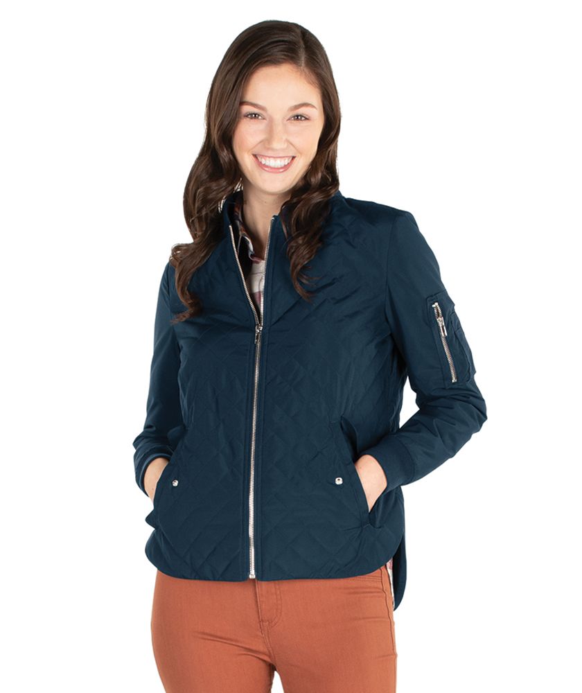 WOMEN&#39;S QUILTED BOSTON FLIGHT JACKET, Color: Navy, Size: Small
