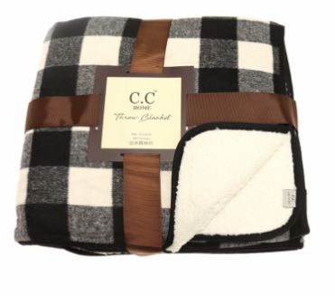 CC Buffalo Check Sherpa Lined Throw Blanket, Color: Black/Ivory