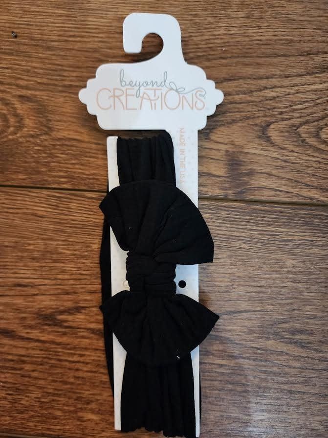 Wide Pantyhose Headband with Knot Bow, Color: Black