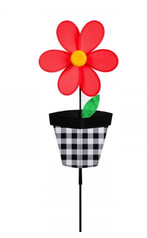 Plaid Flower Pot Pinwheels, Color: Black Plaid