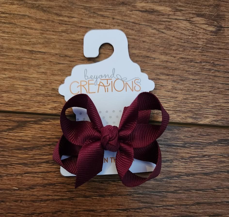 Small 3" Grosgrain Bow on Clip, Color: Burgundy