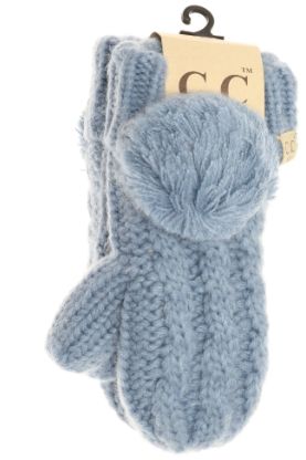 Kids Solid Fuzzy Lined Mittens, Color: Denim