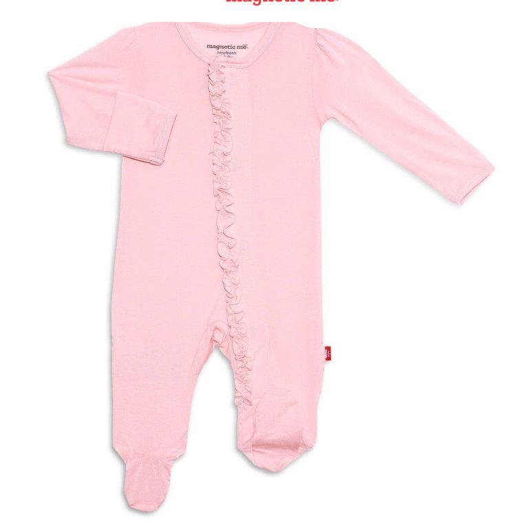 Magnetic Me Modal Ruffle Footie, Color: Pink Dogwood, Size: Newborn